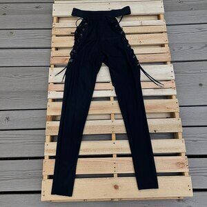 Kikiriki Black Lace Up Pants Small Gothic Punk Festival Edgy Alternative Streetw